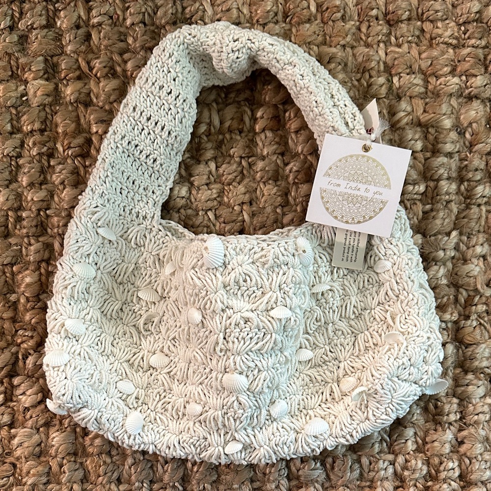 Handwoven Cream Crochet Shoulder Bag